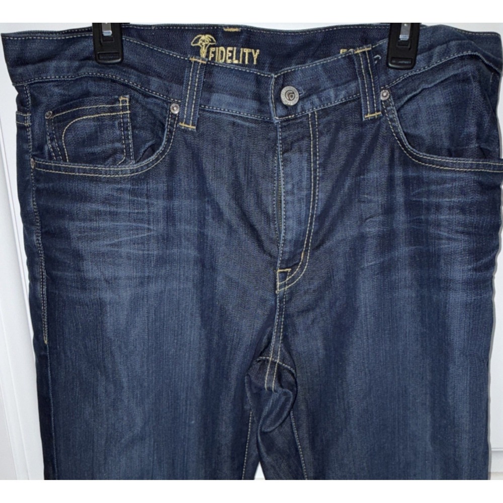 Fidelity Men's Straight Jeans Dark Blue Denim Cotton Logo Button Pockets